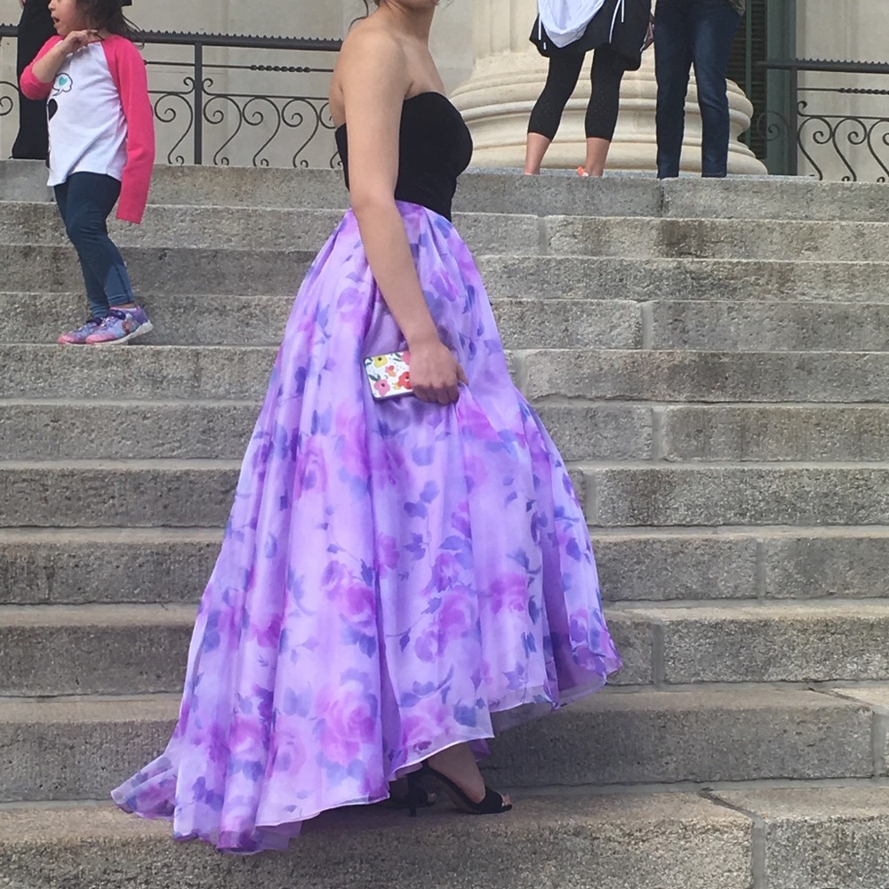 Betsy and Adam Strapless Floral Ball Gown